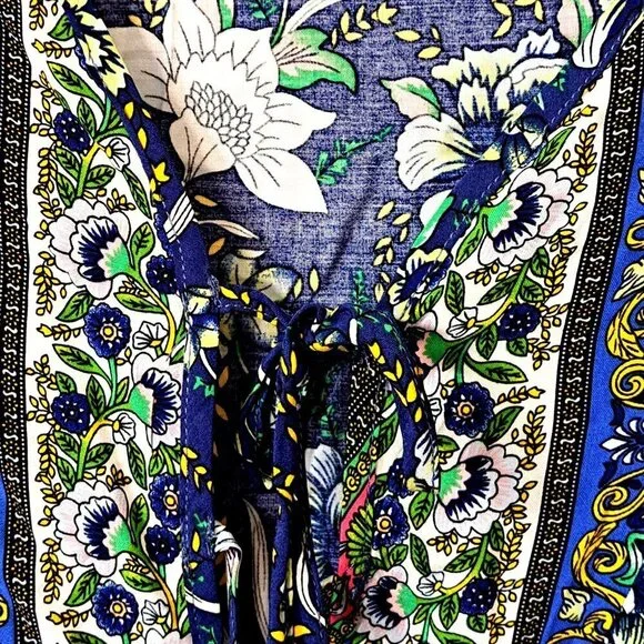 Anna-Kaci Women's M MulticolorTie Front V-Neck Bohemian Fairycore Floral Top - Picture 5 of 12